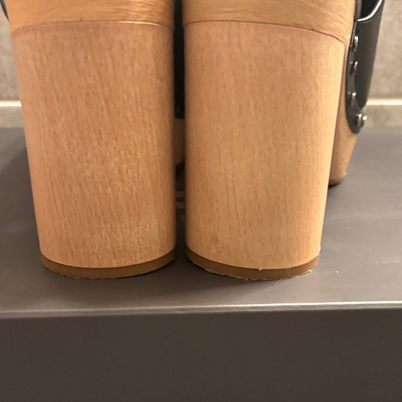 Vince Camuto Black Leather Wooden Heel Mules - Picture 3 of 7